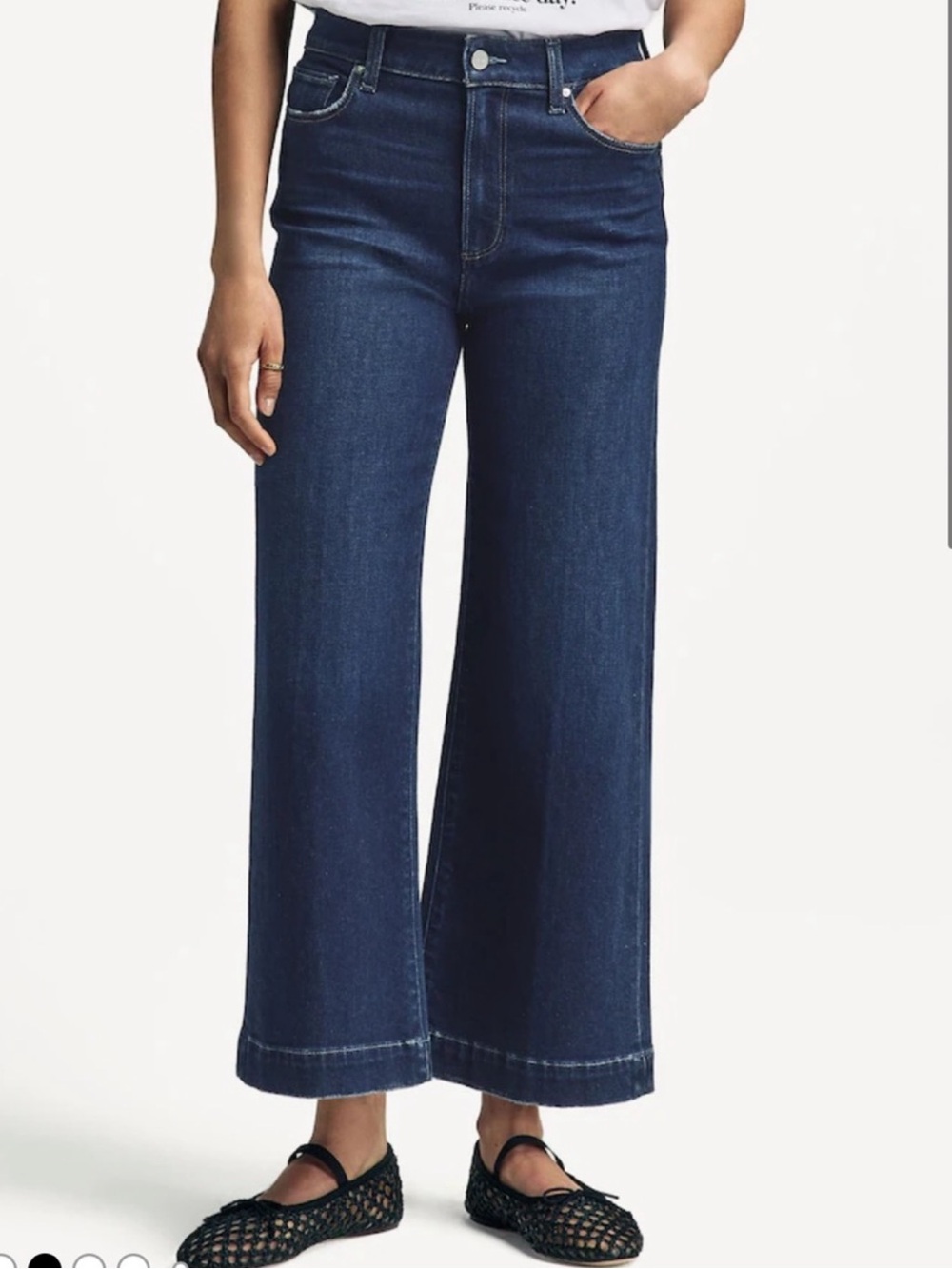 PAIGE Anessa Dark Blue Wide-Leg Cropped Jeans